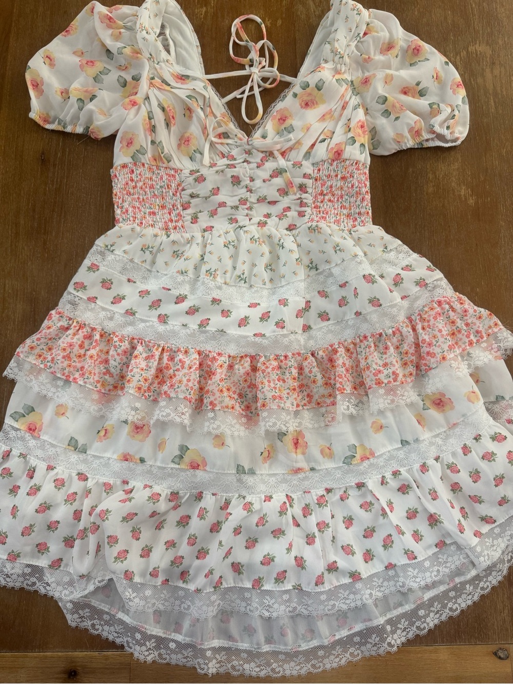 Altar'd State White Dress with Pink & Peach Floral Print
